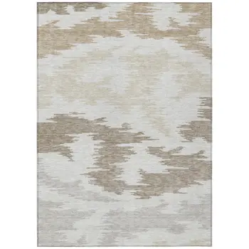 8' X 10' Ivory Beige And Brown Abstract Washable Indoor Outdoor Area Rug