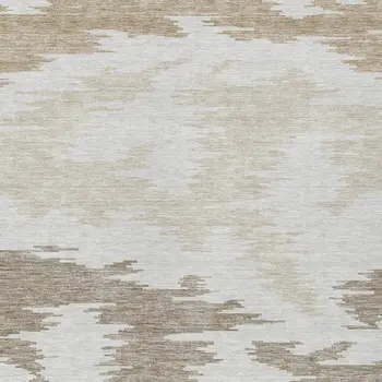 9' X 12' Ivory Beige And Brown Abstract Washable Indoor Outdoor Area Rug