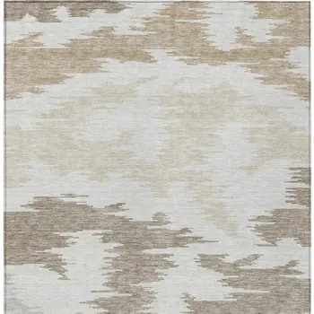10' X 14' Ivory Beige And Brown Abstract Washable Indoor Outdoor Area Rug