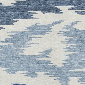 3' X 5' Navy Blue And Denim Blue Abstract Washable Indoor Outdoor Area Rug