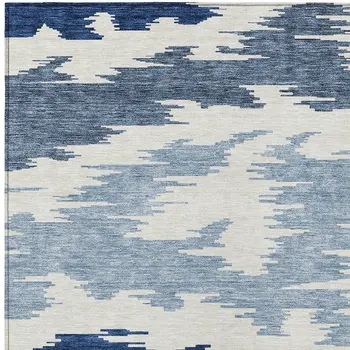 5' X 8' Navy Blue And Denim Blue Abstract Washable Indoor Outdoor Area Rug