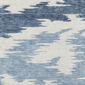5' X 8' Navy Blue And Denim Blue Abstract Washable Indoor Outdoor Area Rug