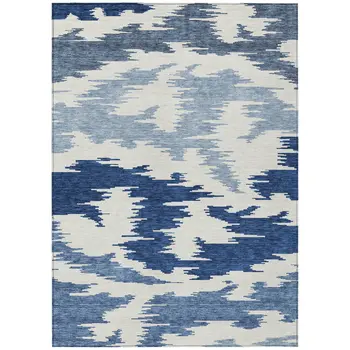 10' X 14' Navy Blue And Denim Blue Abstract Washable Indoor Outdoor Area Rug
