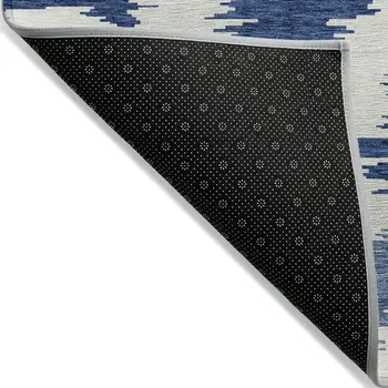 10' X 14' Navy Blue And Denim Blue Abstract Washable Indoor Outdoor Area Rug