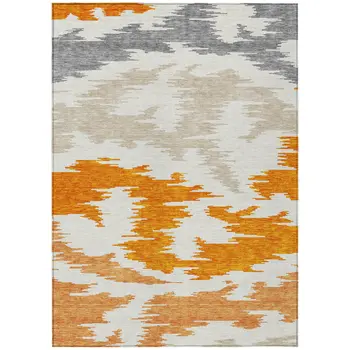 10' X 14' Orange Beige And Ivory Abstract Washable Indoor Outdoor Area Rug