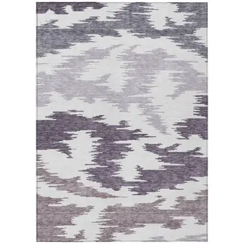 3' X 5' Purple Lavender And Ivory Abstract Washable Indoor Outdoor Area Rug