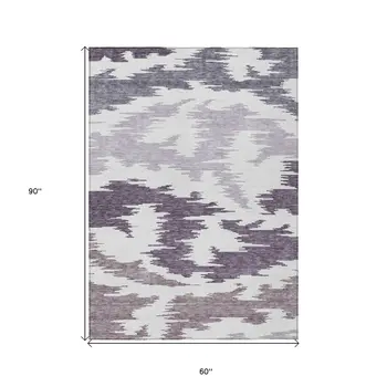 5' X 8' Purple Lavender And Ivory Abstract Washable Indoor Outdoor Area Rug