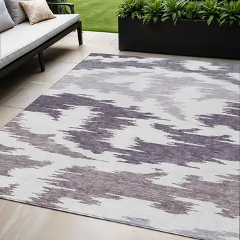 5' X 8' Purple Lavender And Ivory Abstract Washable Indoor Outdoor Area Rug