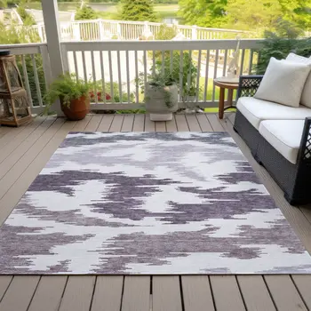 5' X 8' Purple Lavender And Ivory Abstract Washable Indoor Outdoor Area Rug