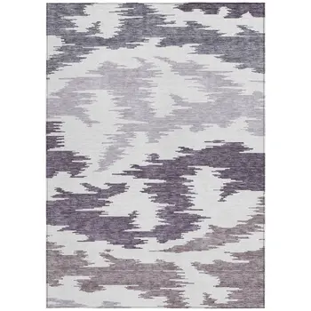 5' X 8' Purple Lavender And Ivory Abstract Washable Indoor Outdoor Area Rug