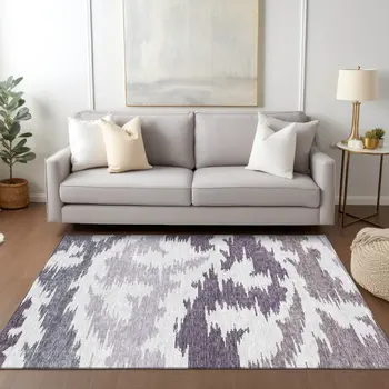 5' X 8' Purple Lavender And Ivory Abstract Washable Indoor Outdoor Area Rug