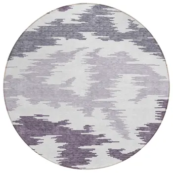 8' Purple Lavender And Ivory Round Abstract Washable Indoor Outdoor Area Rug