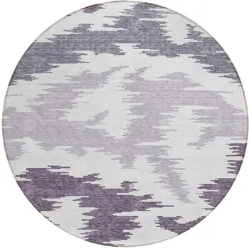 8' Purple Lavender And Ivory Round Abstract Washable Indoor Outdoor Area Rug