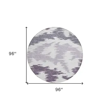 8' Purple Lavender And Ivory Round Abstract Washable Indoor Outdoor Area Rug
