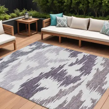10' X 14' Purple Lavender And Ivory Abstract Washable Indoor Outdoor Area Rug