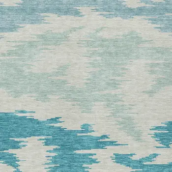3' X 5' Teal Blue Aqua And Ivory Abstract Washable Indoor Outdoor Area Rug