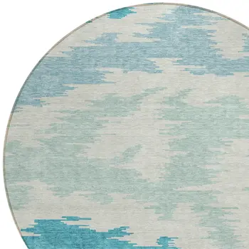 8' Teal Blue Aqua And Ivory Round Abstract Washable Indoor Outdoor Area Rug