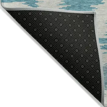 8' X 10' Teal Blue Aqua And Ivory Abstract Washable Indoor Outdoor Area Rug