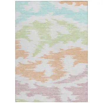 3' X 5' White Sky Blue And Artichoke Green Abstract Washable Indoor Outdoor Area Rug