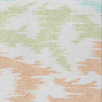 5' X 8' White Sky Blue And Artichoke Green Abstract Washable Indoor Outdoor Area Rug