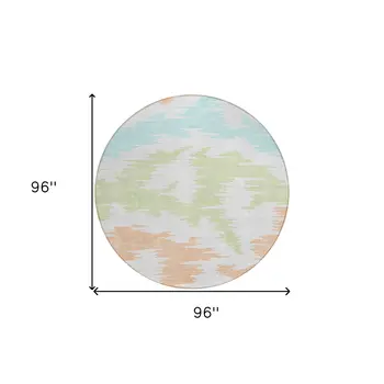 8' White Sky Blue And Artichoke Green Round Abstract Washable Indoor Outdoor Area Rug