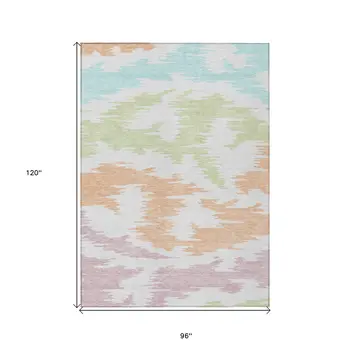 8' X 10' White Sky Blue And Artichoke Green Abstract Washable Indoor Outdoor Area Rug