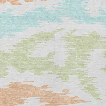 8' X 10' White Sky Blue And Artichoke Green Abstract Washable Indoor Outdoor Area Rug