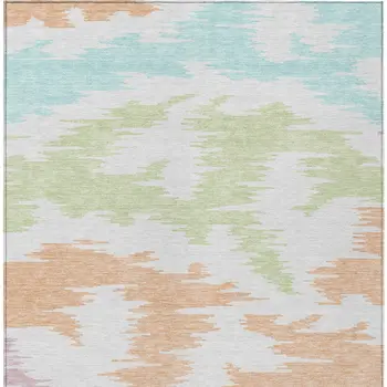 9' X 12' White Sky Blue And Artichoke Green Abstract Washable Indoor Outdoor Area Rug