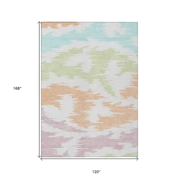 10' X 14' White Sky Blue And Artichoke Green Abstract Washable Indoor Outdoor Area Rug