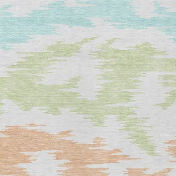 10' X 14' White Sky Blue And Artichoke Green Abstract Washable Indoor Outdoor Area Rug