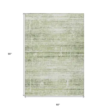 5' X 8' Artichoke Green And Ivory Abstract Washable Indoor Outdoor Area Rug