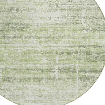 8' Artichoke Green And Ivory Round Abstract Washable Indoor Outdoor Area Rug