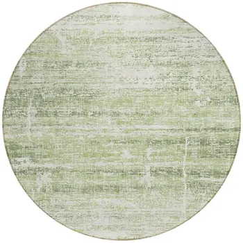 8' Artichoke Green And Ivory Round Abstract Washable Indoor Outdoor Area Rug