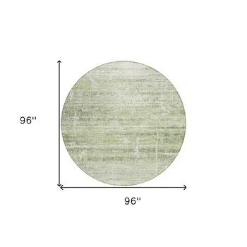 8' Artichoke Green And Ivory Round Abstract Washable Indoor Outdoor Area Rug