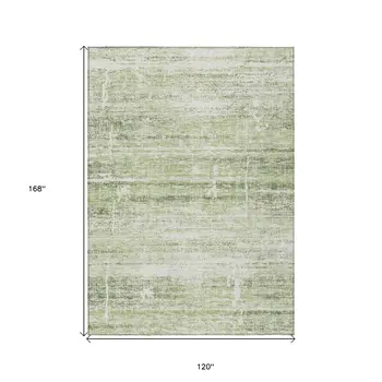 10' X 14' Artichoke Green And Ivory Abstract Washable Indoor Outdoor Area Rug