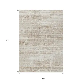 5' X 8' Beige Taupe And Ivory Abstract Washable Indoor Outdoor Area Rug