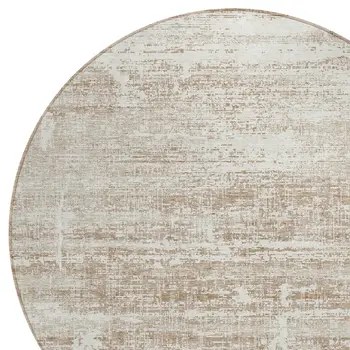 8' Beige Taupe And Ivory Round Abstract Washable Indoor Outdoor Area Rug