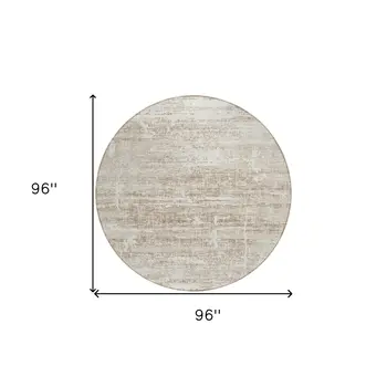 8' Beige Taupe And Ivory Round Abstract Washable Indoor Outdoor Area Rug