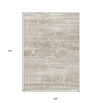 9' X 12' Beige Taupe And Ivory Abstract Washable Indoor Outdoor Area Rug