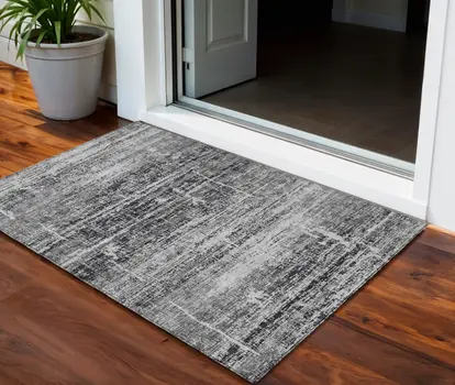 3' X 5' Black Gray And Charcoal Abstract Washable Indoor Outdoor Area Rug