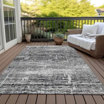 3' X 5' Black Gray And Charcoal Abstract Washable Indoor Outdoor Area Rug