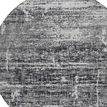 8' Black Gray And Charcoal Round Abstract Washable Indoor Outdoor Area Rug