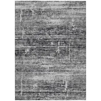 8' X 10' Black Gray And Charcoal Abstract Washable Indoor Outdoor Area Rug