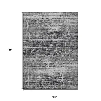 9' X 12' Black Gray And Charcoal Abstract Washable Indoor Outdoor Area Rug