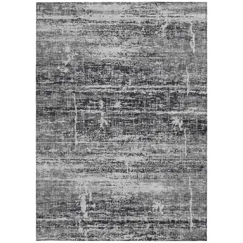 10' X 14' Black Gray And Charcoal Abstract Washable Indoor Outdoor Area Rug