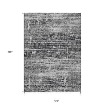 10' X 14' Black Gray And Charcoal Abstract Washable Indoor Outdoor Area Rug