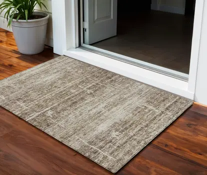3' X 5' Brown Beige And Taupe Abstract Washable Indoor Outdoor Area Rug