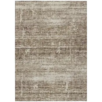 3' X 5' Brown Beige And Taupe Abstract Washable Indoor Outdoor Area Rug