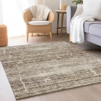 3' X 5' Brown Beige And Taupe Abstract Washable Indoor Outdoor Area Rug