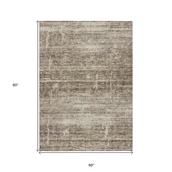 5' X 8' Brown Beige And Taupe Abstract Washable Indoor Outdoor Area Rug